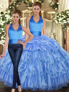 Sexy Baby Blue Sleeveless Organza Lace Up Quinceanera Dress for Sweet 16 and Quinceanera