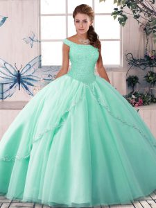 Fine Sleeveless Brush Train Beading Lace Up Quinceanera Dress