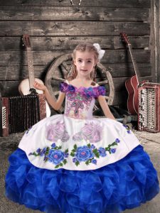 Floor Length Ball Gowns Sleeveless Royal Blue Little Girls Pageant Gowns Lace Up