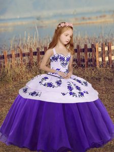 Eggplant Purple and Purple Little Girls Pageant Gowns Party and Wedding Party with Embroidery Straps Sleeveless Lace Up