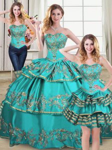 Glorious Ball Gowns Quinceanera Gowns Aqua Blue Sweetheart Organza Sleeveless Floor Length Lace Up