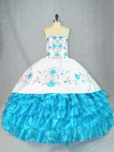 Fantastic Baby Blue Sweetheart Lace Up Embroidery and Ruffled Layers Quinceanera Dresses Sleeveless