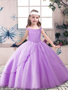 Dramatic Tulle Sleeveless Floor Length Little Girl Pageant Gowns and Beading