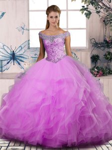 Lilac Quinceanera Dresses Sweet 16 and Quinceanera with Beading and Ruffles Off The Shoulder Sleeveless Lace Up