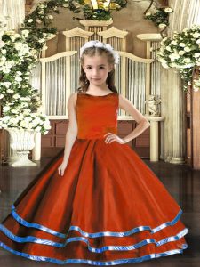 Tulle Scoop Sleeveless Lace Up Ruffled Layers Glitz Pageant Dress in Rust Red