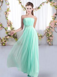 Glittering Aqua Blue Sleeveless Chiffon Sweep Train Lace Up Damas Dress for Wedding Party