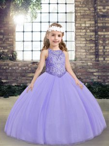 Unique Sleeveless Beading Lace Up Little Girl Pageant Dress