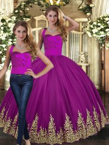 Superior Fuchsia Sleeveless Embroidery Floor Length Quinceanera Dress