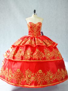 Floor Length Red 15 Quinceanera Dress Sweetheart Sleeveless Lace Up