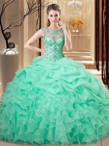 Exquisite Apple Green Sleeveless Beading and Ruffles Floor Length Sweet 16 Dresses