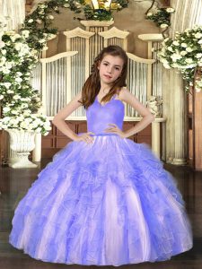 Admirable Sleeveless Floor Length Ruffles Lace Up Girls Pageant Dresses with Lavender