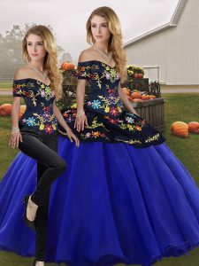 Dazzling Embroidery Quinceanera Dresses Royal Blue Lace Up Sleeveless Floor Length