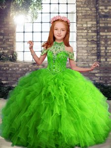 New Arrival Sleeveless Floor Length Beading and Ruffles Lace Up Little Girls Pageant Gowns with