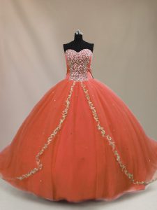 Dynamic Sleeveless Brush Train Beading Lace Up Quinceanera Gowns