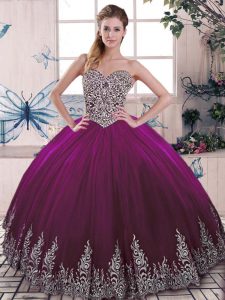 Fuchsia Sweetheart Neckline Beading and Embroidery Sweet 16 Dress Sleeveless Lace Up