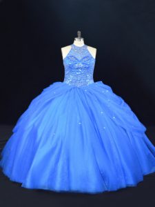 Beading Sweet 16 Dresses Blue Lace Up Sleeveless Floor Length