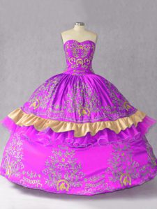 Best Purple Lace Up Sweetheart Embroidery and Bowknot Quinceanera Dress Satin and Organza Sleeveless