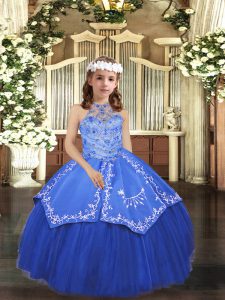 Royal Blue Halter Top Lace Up Beading and Appliques Little Girls Pageant Dress Wholesale Sleeveless