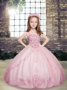 Modern Floor Length Ball Gowns Sleeveless Lilac Child Pageant Dress Lace Up