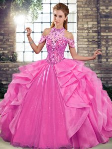 Pretty Organza Sleeveless Floor Length 15th Birthday Dress and Beading and Ruffles