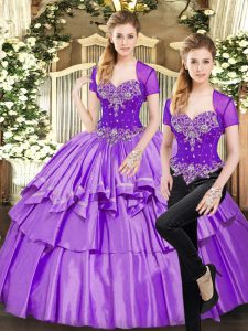 Noble Lavender Sweetheart Lace Up Beading and Ruffled Layers 15th Birthday Dress Sleeveless