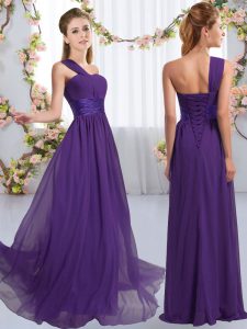 Cheap Purple Sleeveless Chiffon Lace Up Quinceanera Court Dresses for Wedding Party