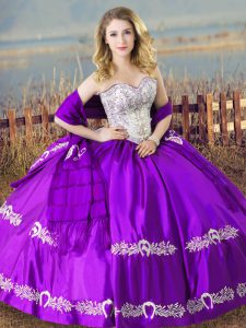 Sweetheart Sleeveless Lace Up Quinceanera Dresses Purple Satin