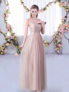 Fitting Floor Length Empire Sleeveless Pink Quinceanera Court of Honor Dress Side Zipper