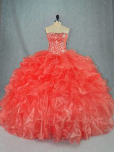 Sexy Organza Sleeveless Floor Length Sweet 16 Quinceanera Dress and Beading and Ruffles