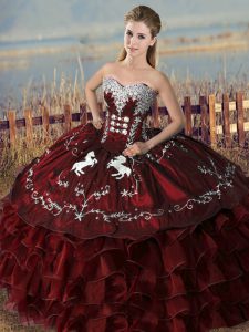 Burgundy Sleeveless Embroidery and Ruffles Floor Length Quinceanera Gown