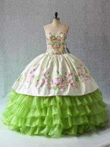 Low Price Green Sleeveless Ruffled Layers Floor Length Quinceanera Gowns