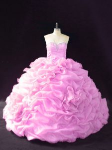 Ideal Sweetheart Sleeveless Organza Quinceanera Dresses Beading and Pick Ups and Hand Made Flower Court Train Lace Up