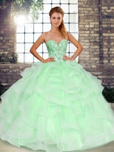 Apple Green Sweetheart Neckline Beading and Ruffles 15th Birthday Dress Sleeveless Lace Up