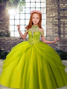 Halter Top Sleeveless Tulle Little Girls Pageant Dress Beading Lace Up