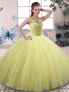 Stunning Tulle Sleeveless Floor Length 15th Birthday Dress and Beading