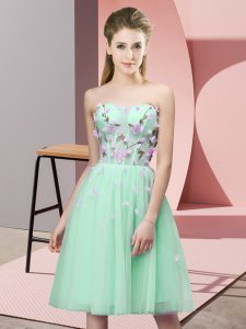 Knee Length Apple Green Vestidos de Damas Sweetheart Sleeveless Lace Up