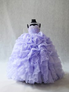 Scoop Sleeveless Organza Little Girls Pageant Dress Wholesale Beading and Ruffles and Pick Ups Brush Train Lace Up