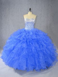 Attractive Blue Sleeveless Beading and Ruffles Floor Length Quinceanera Dress