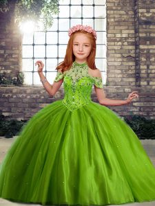 Olive Green Sleeveless Tulle Lace Up Little Girls Pageant Dress Wholesale for Party and Military Ball and Wedding Party
