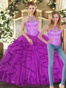 Purple Sleeveless Tulle Lace Up Sweet 16 Quinceanera Dress for Sweet 16 and Quinceanera