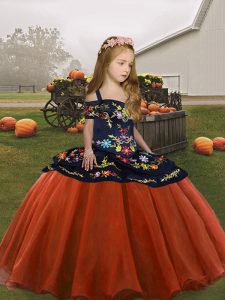 Straps Sleeveless Lace Up Pageant Dress for Girls Rust Red Organza