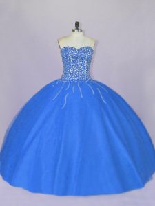 Pretty Sweetheart Sleeveless Lace Up 15 Quinceanera Dress Blue Tulle