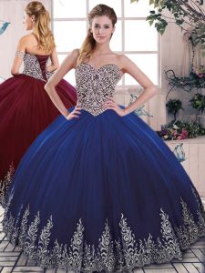 Trendy Tulle Sleeveless Floor Length Sweet 16 Quinceanera Dress and Beading and Embroidery