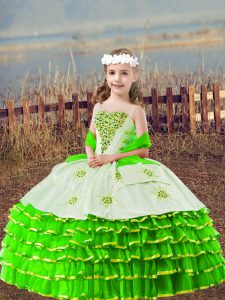 Fashionable Organza Straps Sleeveless Lace Up Beading and Embroidery and Ruffled Layers Little Girls Pageant Gowns in