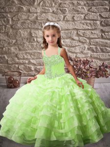 Sleeveless Beading and Ruffled Layers Lace Up Pageant Gowns For Girls