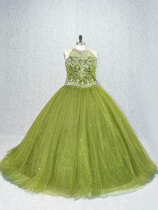 Delicate Tulle Sleeveless Quinceanera Dresses Brush Train and Beading