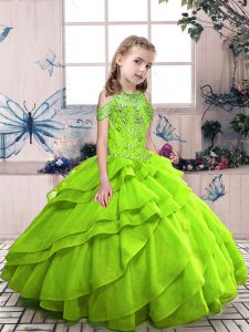 Discount Sleeveless Organza Floor Length Lace Up Pageant Dress for Womens in with Beading