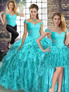 Aqua Blue Sweet 16 Dress Off The Shoulder Sleeveless Brush Train Lace Up