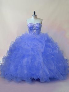 Elegant Blue Sweetheart Lace Up Beading and Ruffles 15 Quinceanera Dress Sleeveless