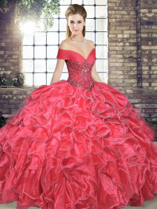 Organza Sleeveless Floor Length Sweet 16 Dresses and Beading and Ruffles